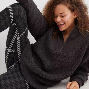 NEW Aerie Dream Sherpa Black Quarter Zip Sweatshirt Teddy Jacket Large